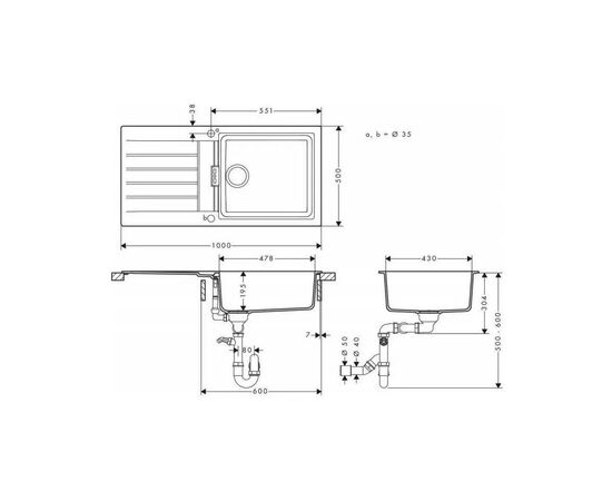 Мойка кухонная Hansgrohe S520-F480 + зміш. Focus M41 (43358800), изображение 9 Мойка кухонная Hansgrohe S520-F480 + зміш. Focus M41 (43358800), изображение 9