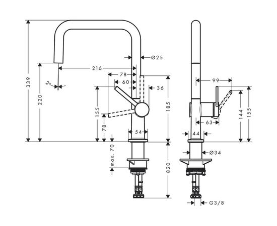 Мойка кухонная Hansgrohe S520-F510 + зміш. Talis M54 (43359800), изображение 6 Мойка кухонная Hansgrohe S520-F510 + зміш. Talis M54 (43359800), изображение 6