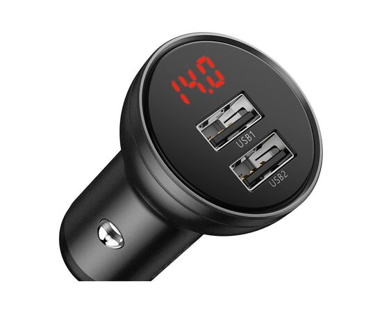 Зарядное устройство Baseus Digital Display Dual USB 4.8A Car Charger 24W+Three Primary Colors 3-in-1 Cable 1.2m (TZCCBX-0G), изображение 4 Зарядное устройство Baseus Digital Display Dual USB 4.8A Car Charger 24W+Three Primary Colors 3-in-1 Cable 1.2m (TZCCBX-0G), изображение 4
