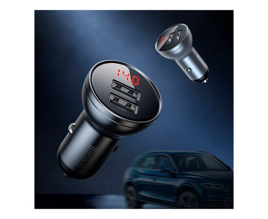 Зарядное устройство Baseus Digital Display Dual USB 4.8A Car Charger 24W+Three Primary Colors 3-in-1 Cable 1.2m (TZCCBX-0G), изображение 6 Зарядное устройство Baseus Digital Display Dual USB 4.8A Car Charger 24W+Three Primary Colors 3-in-1 Cable 1.2m (TZCCBX-0G), изображение 6
