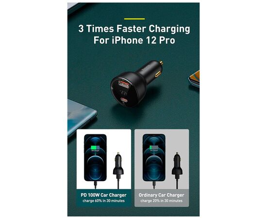 Зарядное устройство Baseus Superme Digital Display PPS Dual Quick Charger Car Charger black (TZCCZX-01), изображение 8 Зарядное устройство Baseus Superme Digital Display PPS Dual Quick Charger Car Charger black (TZCCZX-01), изображение 8