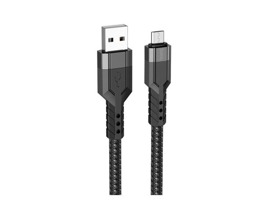 Дата кабель USB 2.0 AM to Micro 5P 1.2m 2.4A nylon aluminum U110 black HOCO (6931474770585), изображение 2