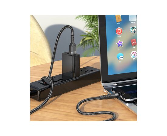 Дата кабель USB 2.0 AM to Micro 5P 1.2m 2.4A nylon aluminum U110 black HOCO (6931474770585), изображение 4