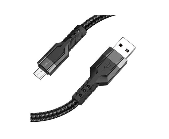 Дата кабель USB 2.0 AM to Micro 5P 1.2m 2.4A nylon aluminum U110 black HOCO (6931474770585)