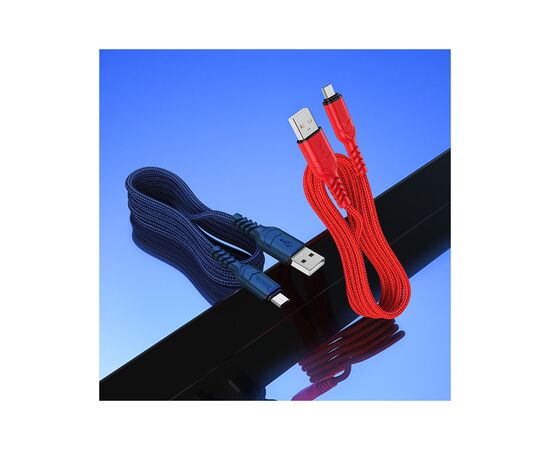 Дата кабель USB 2.0 AM to Micro 5P 1.0m 2.4A nylon X59 red HOCO (6931474744906), изображение 4