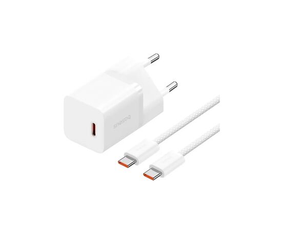 Зарядное устройство Baseus GaN5 Fast Charger USB-C 30W + Cable 1.0m Type-C 100W white (P10110902213-00)
