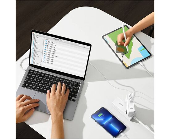 Зарядное устройство Baseus GaN5 Pro Fast Charger 2C+U 140W + Cable 1.0m Type-C 240W white (CCGP100202), изображение 12 Зарядное устройство Baseus GaN5 Pro Fast Charger 2C+U 140W + Cable 1.0m Type-C 240W white (CCGP100202), изображение 12