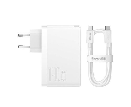 Зарядное устройство Baseus GaN5 Pro Fast Charger 2C+U 140W + Cable 1.0m Type-C 240W white (CCGP100202), изображение 6 Зарядное устройство Baseus GaN5 Pro Fast Charger 2C+U 140W + Cable 1.0m Type-C 240W white (CCGP100202), изображение 6