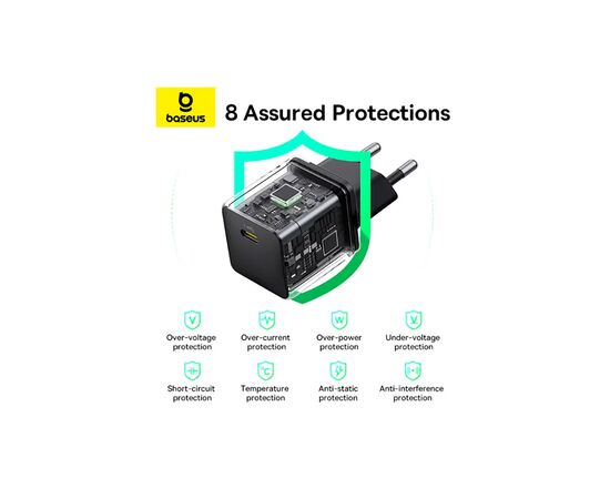 Зарядний пристрій Baseus Palm Fast Charger 1C 20W + Cable 1.0m Type-C 60W black (P10111602113-01), зображення 7 Зарядний пристрій Baseus Palm Fast Charger 1C 20W + Cable 1.0m Type-C 60W black (P10111602113-01), зображення 7