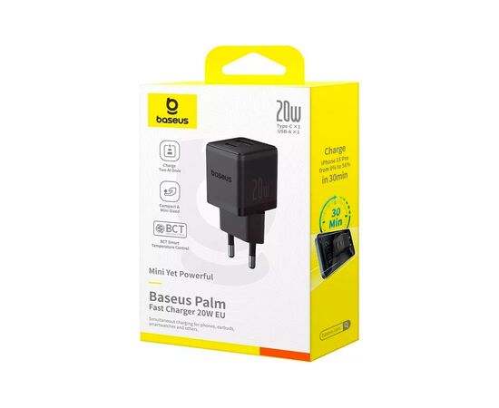 Зарядний пристрій Baseus Palm Fast Charger C+U 20W black (P10111608113-00), зображення 5 Зарядний пристрій Baseus Palm Fast Charger C+U 20W black (P10111608113-00), зображення 5