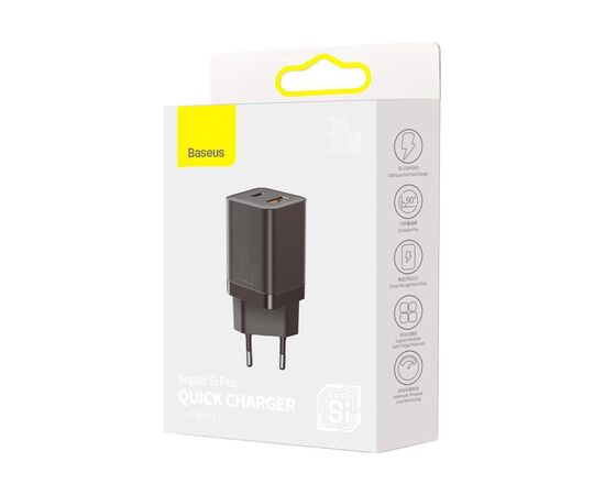 Зарядное устройство Baseus Super Si Pro Quick Charger C+U 30W black (CCSUPP-E01), изображение 5 Зарядное устройство Baseus Super Si Pro Quick Charger C+U 30W black (CCSUPP-E01), изображение 5