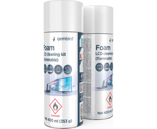 Спрей для очистки Gembird Foam, LCD cleaning kit, 400ml, steel (CK-LCD-08), изображение 3 Спрей для очистки Gembird Foam, LCD cleaning kit, 400ml, steel (CK-LCD-08), изображение 3