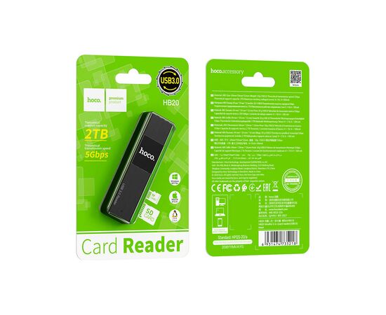Считыватель флеш-карт HOCO USB3.0 to microSD, microSDHC, microSDXC, SD, SDHC, SDXC, HB20 Black (6931474735218), изображение 4 Считыватель флеш-карт HOCO USB3.0 to microSD, microSDHC, microSDXC, SD, SDHC, SDXC, HB20 Black (6931474735218), изображение 4
