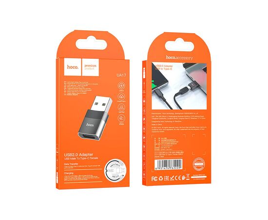 Переходник UA17 USB M to USB-C F USB2.0 Black HOCO (6931474762009), изображение 4 Переходник UA17 USB M to USB-C F USB2.0 Black HOCO (6931474762009), изображение 4