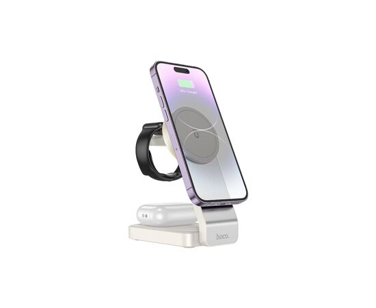 Зарядное устройство HOCO HOCO CQ3 Motorcycle folding 3-in-1 magnetic wireless fast charger Milky White (6942007602341)