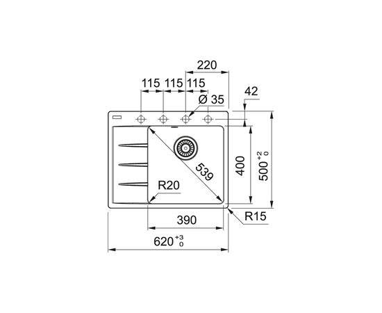 Мойка кухонная Franke Centro CNG 611-62 TL (114.0630.461), изображение 2 Мойка кухонная Franke Centro CNG 611-62 TL (114.0630.461), изображение 2
