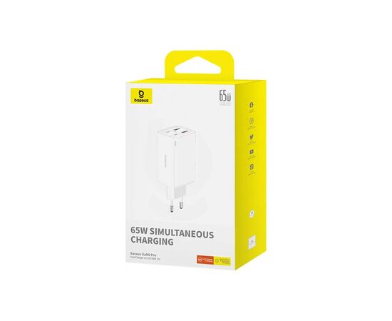 Зарядное устройство Baseus GaN6 Pro Fast Charger 2C+2U 65W + Cable 1.0m Type-C 100W white (P10162701213-00), изображение 8 Зарядное устройство Baseus GaN6 Pro Fast Charger 2C+2U 65W + Cable 1.0m Type-C 100W white (P10162701213-00), изображение 8