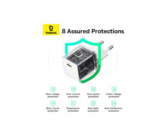 Зарядное устройство Baseus Palm Fast Charger 1C 20W + Cable 1.0m Type-C 60W white (P10111602213-01), изображение 7 Зарядное устройство Baseus Palm Fast Charger 1C 20W + Cable 1.0m Type-C 60W white (P10111602213-01), изображение 7