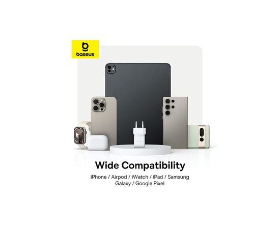 Зарядное устройство Baseus Palm Fast Charger 1C 20W + Cable 1.0m Type-C 60W white (P10111602213-01), изображение 8 Зарядное устройство Baseus Palm Fast Charger 1C 20W + Cable 1.0m Type-C 60W white (P10111602213-01), изображение 8