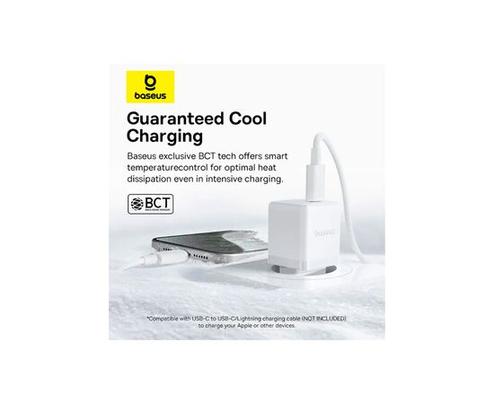 Зарядное устройство Baseus Palm Fast Charger 1C 20W + Cable 1.0m Type-C 60W white (P10111602213-01), изображение 9 Зарядное устройство Baseus Palm Fast Charger 1C 20W + Cable 1.0m Type-C 60W white (P10111602213-01), изображение 9