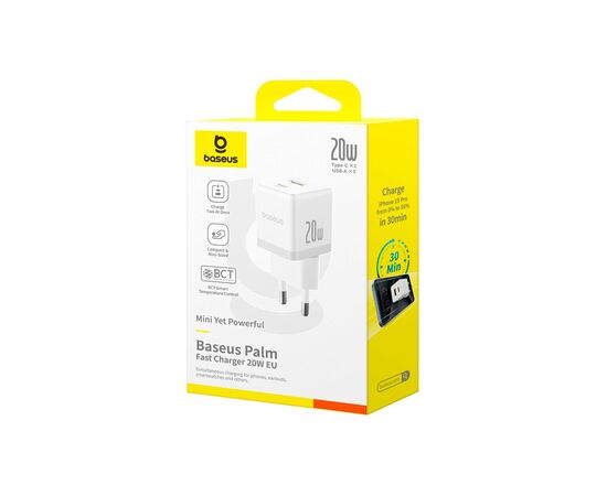 Зарядное устройство Baseus Palm Fast Charger C+U 20W moon white (P10111608213-00), изображение 5 Зарядное устройство Baseus Palm Fast Charger C+U 20W moon white (P10111608213-00), изображение 5