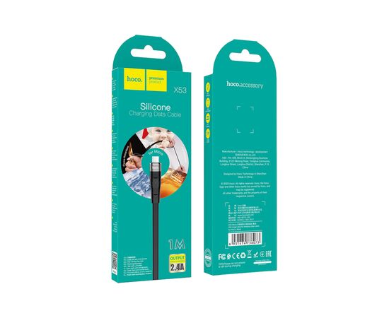 Дата кабель USB 2.0 AM to Micro 5P 1.0m 2.4A silicone X53 black HOCO (6931474738073), изображение 4 Дата кабель USB 2.0 AM to Micro 5P 1.0m 2.4A silicone X53 black HOCO (6931474738073), изображение 4