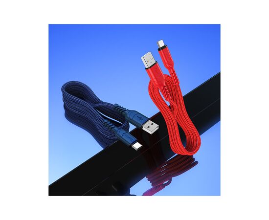 Дата кабель USB 2.0 AM to USB-C 1.0m 3A nylon X59 red HOCO (6931474744937), изображение 4 Дата кабель USB 2.0 AM to USB-C 1.0m 3A nylon X59 red HOCO (6931474744937), изображение 4