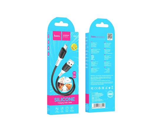 Дата кабель USB 2.0 AM to Micro 5P 1.0m 2.4A silicone X82 black HOCO (6931474768551), изображение 5 Дата кабель USB 2.0 AM to Micro 5P 1.0m 2.4A silicone X82 black HOCO (6931474768551), изображение 5