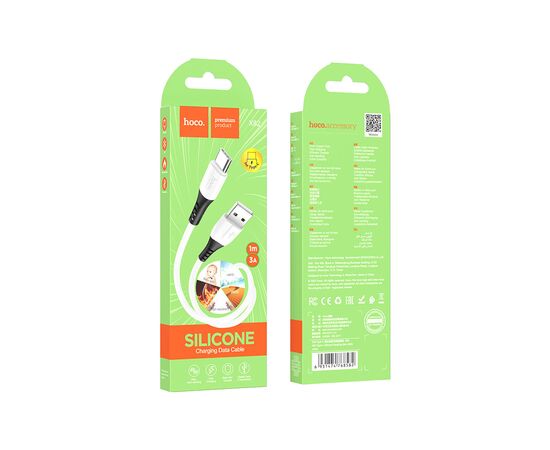 Дата кабель USB 2.0 AM to USB-C 1.0m 3A silicone X82 white HOCO (6931474768582), изображение 3 Дата кабель USB 2.0 AM to USB-C 1.0m 3A silicone X82 white HOCO (6931474768582), изображение 3