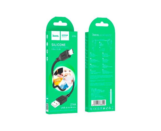 Дата кабель USB 2.0 AM to Micro 5P 1.0m Cool silicone X90 black HOCO (6931474788429), изображение 5 Дата кабель USB 2.0 AM to Micro 5P 1.0m Cool silicone X90 black HOCO (6931474788429), изображение 5