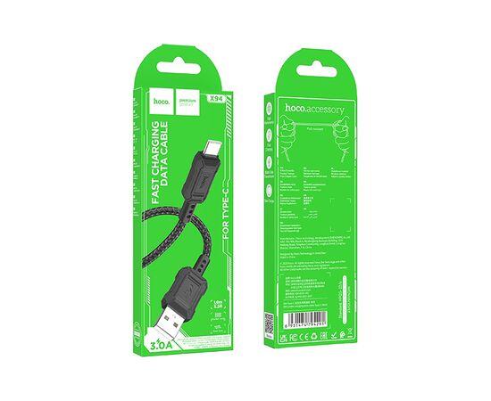 Дата кабель USB 2.0 AM to USB-C 1.0m Leader charging X94 black HOCO (6931474794291), изображение 4 Дата кабель USB 2.0 AM to USB-C 1.0m Leader charging X94 black HOCO (6931474794291), изображение 4