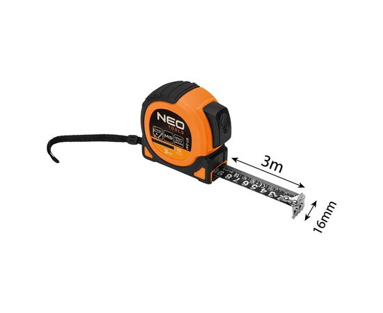 Рулетка Neo Tools Super Black, 3мx16мм, с фиксатором сматывания, магнит (67-241), изображение 10 Рулетка Neo Tools Super Black, 3мx16мм, с фиксатором сматывания, магнит (67-241), изображение 10