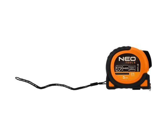 Рулетка Neo Tools Super Black, 5мx25мм, с фиксатором сматывания, магнит (67-243), изображение 6 Рулетка Neo Tools Super Black, 5мx25мм, с фиксатором сматывания, магнит (67-243), изображение 6