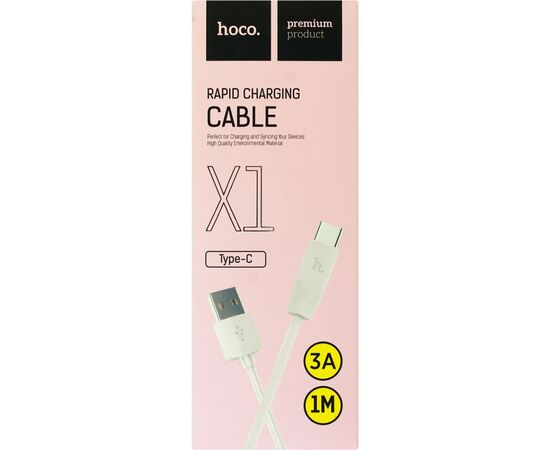Дата кабель USB 2.0 AM to USB-C 1.0m 3A PVC X1 white HOCO (6957531032045), изображение 2 Дата кабель USB 2.0 AM to USB-C 1.0m 3A PVC X1 white HOCO (6957531032045), изображение 2