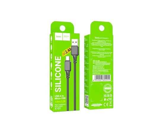 Дата кабель USB 2.0 AM to Micro 5P 1.0m Assistant silicone X101 black HOCO (6942007604055), изображение 5 Дата кабель USB 2.0 AM to Micro 5P 1.0m Assistant silicone X101 black HOCO (6942007604055), изображение 5