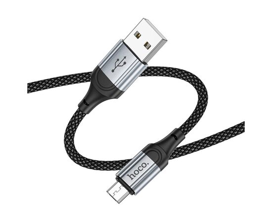 Дата кабель USB 2.0 AM to Micro 5P 1.0m 2.4A nylon X102 black HOCO (6942007608763), изображение 3 Дата кабель USB 2.0 AM to Micro 5P 1.0m 2.4A nylon X102 black HOCO (6942007608763), изображение 3