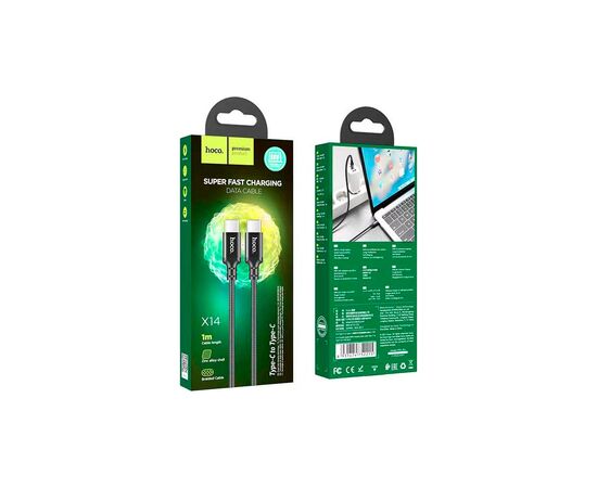 Дата кабель USB-C to USB-C 1.0m 60W nylon X14 black HOCO (6931474752215), изображение 7 Дата кабель USB-C to USB-C 1.0m 60W nylon X14 black HOCO (6931474752215), изображение 7