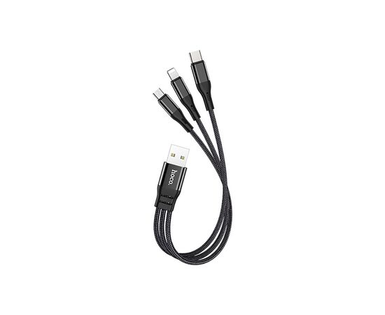 Дата кабель USB 2.0 AM to Lightning+USB-C+Micro 5P 0.25m 2.4A nylon X47 black HOCO (6931474727398), изображение 3 Дата кабель USB 2.0 AM to Lightning+USB-C+Micro 5P 0.25m 2.4A nylon X47 black HOCO (6931474727398), изображение 3