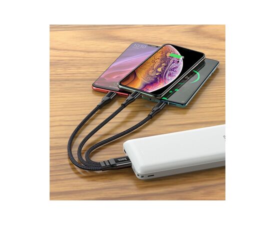 Дата кабель USB 2.0 AM to Lightning+USB-C+Micro 5P 0.25m 2.4A nylon X47 black HOCO (6931474727398), изображение 6 Дата кабель USB 2.0 AM to Lightning+USB-C+Micro 5P 0.25m 2.4A nylon X47 black HOCO (6931474727398), изображение 6