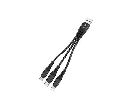 Дата кабель USB 2.0 AM to Lightning+USB-C+Micro 5P 0.25m 2.4A nylon X47 black HOCO (6931474727398)