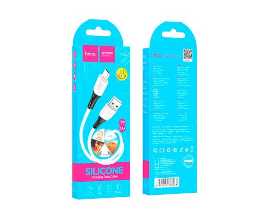 Дата кабель USB 2.0 AM to Micro 5P 1.0m 2.4A silicone X82 white HOCO (6931474768568), изображение 3 Дата кабель USB 2.0 AM to Micro 5P 1.0m 2.4A silicone X82 white HOCO (6931474768568), изображение 3