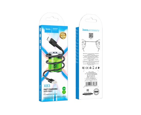 Дата кабель USB 2.0 AM to Micro 5P 1.0m 2.4A PVC X83 black HOCO (6931474770882), изображение 4 Дата кабель USB 2.0 AM to Micro 5P 1.0m 2.4A PVC X83 black HOCO (6931474770882), изображение 4