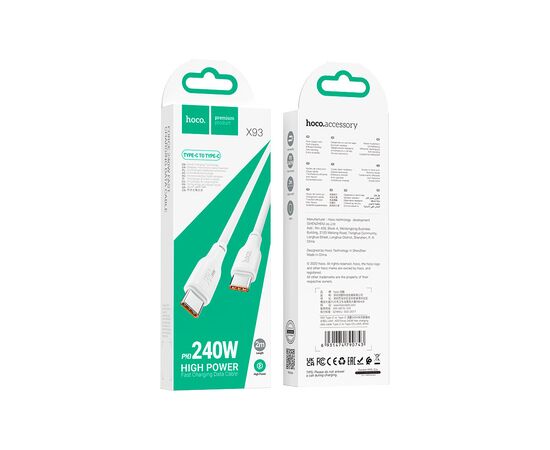 Дата кабель USB-C to USB-C 2.0m 240W TPE X93 white HOCO (6931474790743), изображение 7 Дата кабель USB-C to USB-C 2.0m 240W TPE X93 white HOCO (6931474790743), изображение 7