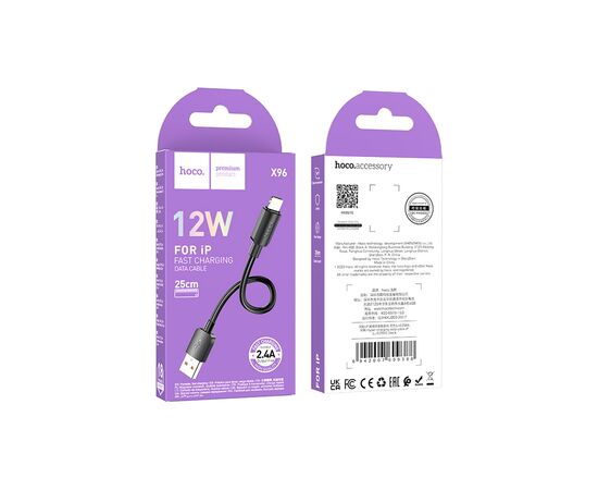 Дата кабель USB 2.0 AM to Lightning 0.25m Hyper X96 black HOCO (6942007609388), изображение 4 Дата кабель USB 2.0 AM to Lightning 0.25m Hyper X96 black HOCO (6942007609388), изображение 4