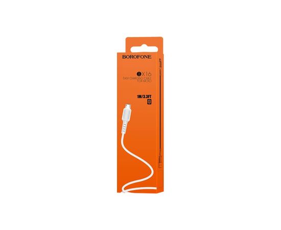 Дата кабель USB 2.0 AM to Micro 5P 1.0m 2A PVC BX16 white BOROFONE (6957531099482), зображення 3 Дата кабель USB 2.0 AM to Micro 5P 1.0m 2A PVC BX16 white BOROFONE (6957531099482), зображення 3