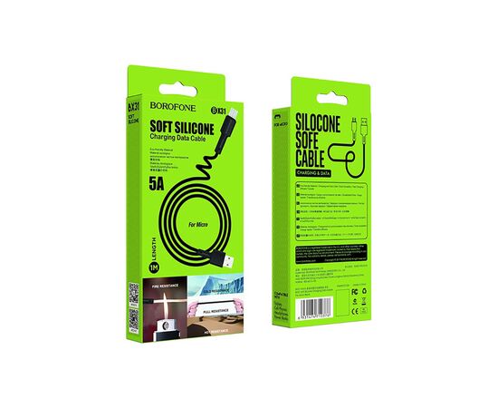 Дата кабель USB 2.0 AM to Micro 5P 1.0m 2.4A silicone BX31 black BOROFONE (6931474710376), зображення 3 Дата кабель USB 2.0 AM to Micro 5P 1.0m 2.4A silicone BX31 black BOROFONE (6931474710376), зображення 3