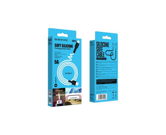 Дата кабель USB 2.0 AM to USB-C 1.0m 3A silicone BX31 white BOROFONE (6931474710406), зображення 4 Дата кабель USB 2.0 AM to USB-C 1.0m 3A silicone BX31 white BOROFONE (6931474710406), зображення 4