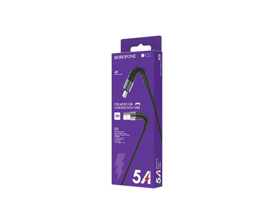 Дата кабель USB 2.0 AM to Micro 5P 1.0m 2.4A nylon BX32 black BOROFONE (6931474710437), изображение 3 Дата кабель USB 2.0 AM to Micro 5P 1.0m 2.4A nylon BX32 black BOROFONE (6931474710437), изображение 3