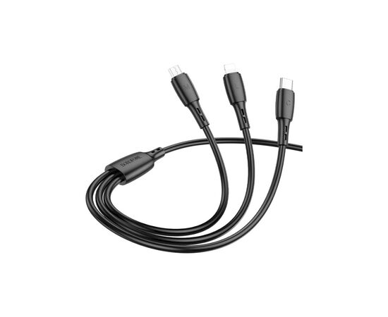 Дата кабель USB 2.0 AM to Lightning+USB-C+Micro 5P 1.0m 2A PVC BX71 black BOROFONE (6974443384543), изображение 3 Дата кабель USB 2.0 AM to Lightning+USB-C+Micro 5P 1.0m 2A PVC BX71 black BOROFONE (6974443384543), изображение 3