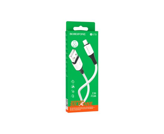 Дата кабель USB 2.0 AM to Lightning 1.0m 2.4A silicone BX79 white BOROFONE (6974443384758), изображение 3 Дата кабель USB 2.0 AM to Lightning 1.0m 2.4A silicone BX79 white BOROFONE (6974443384758), изображение 3